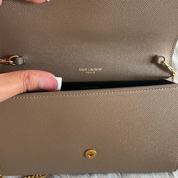 Yves Saint Laurent Taupe Uptown Leather Wallet on Chain - Picture 3 of 5